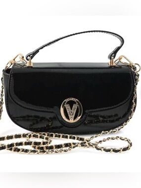Valentino Black Patent Mini Shoulder Bag with Gold Hardware